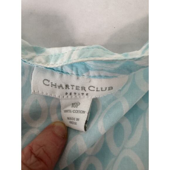 Coastal Charter Club Blue Print Ruffle Button Up Shirt Twee Romantic Size 10P - Picture 4 of 13